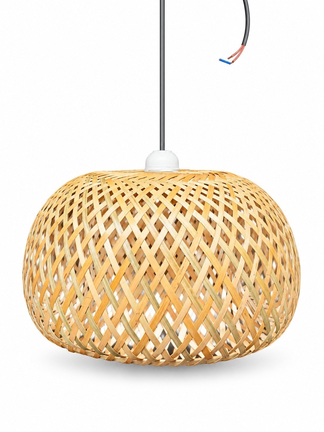 Luminária pendente de bambu trançado